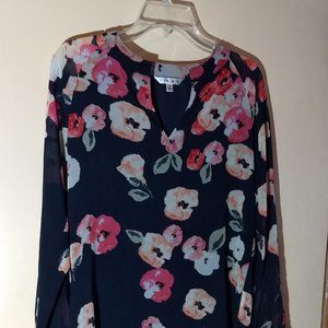 CABI Flowered Navy Blouse